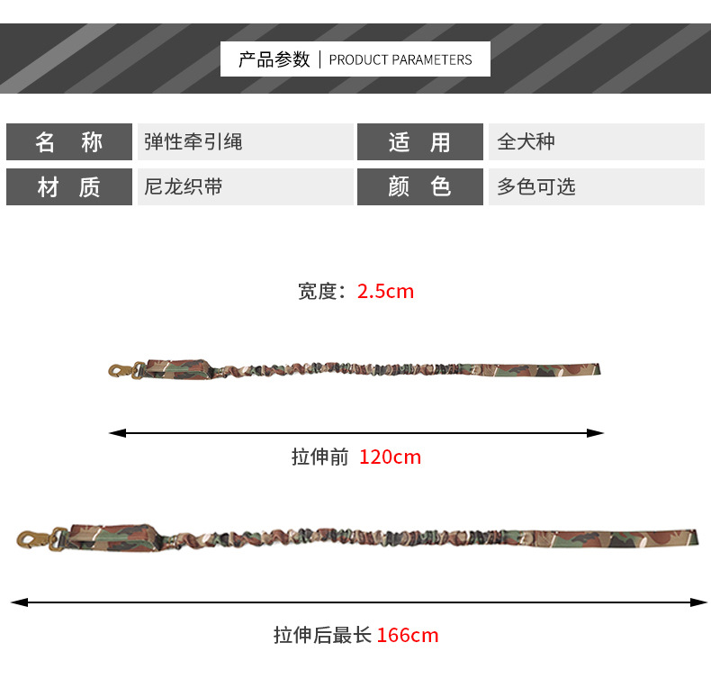 凯恩尼龙战术狗绳 中大型犬的户外防冲爆牵引利器